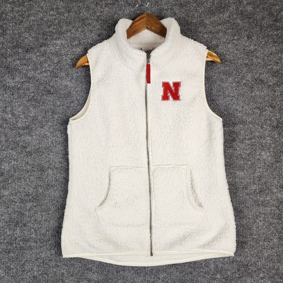 Captivating Apparel Jackets & Blazers - Nebraska‎ Cornhuskers Vest Sherpa Fleece White Womens Large NCAA Full Zip